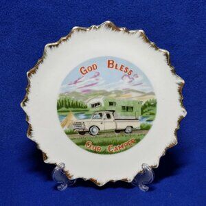God Bless Our Camper Wall Hanging Plate 1960's Wall Decor Home Decor Granny Core